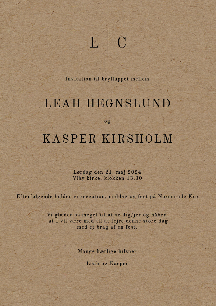 Bryllup - Leah og Kasper Bryllupsinvitation
